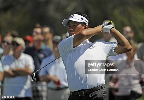 Choi of South Korea tees off on during the third round of the Arnold Palmer Invitational presented by MasterCard held at Bay Hill Club and Lodge on...