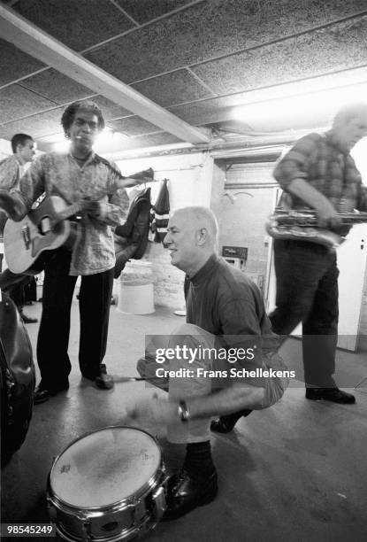 Han Bennink Frankie Douglas and Sean Bergin in the rehearsal room at BIM Huis, Amsterdam, Netherlands on September 29 1994