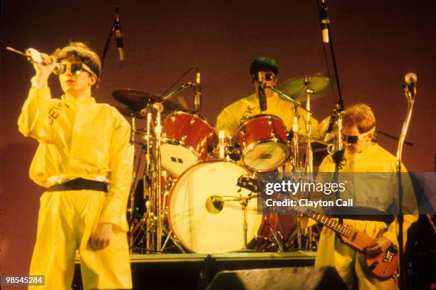 Mark Mothersbaugh, Alan Meyers and Gerald Casale of Devo performing at the Warfield Theater in San Francisco on June 29, 1979.