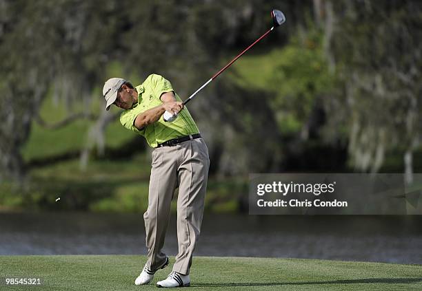 Retief Goosen of South Africa tees off on during the third round of the Arnold Palmer Invitational presented by MasterCard held at Bay Hill Club and...