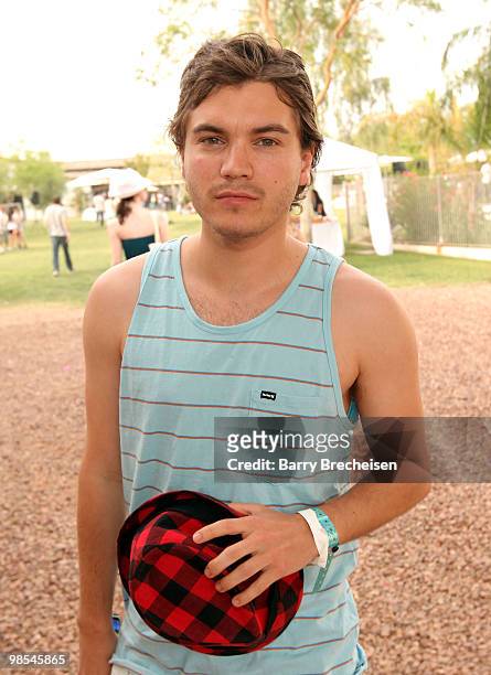 Actor Emile Hirsch attends the LACOSTE Pool Party during the 2010 Coachella Valley Music & Arts Festival on April 17, 2010 in Indio, California.