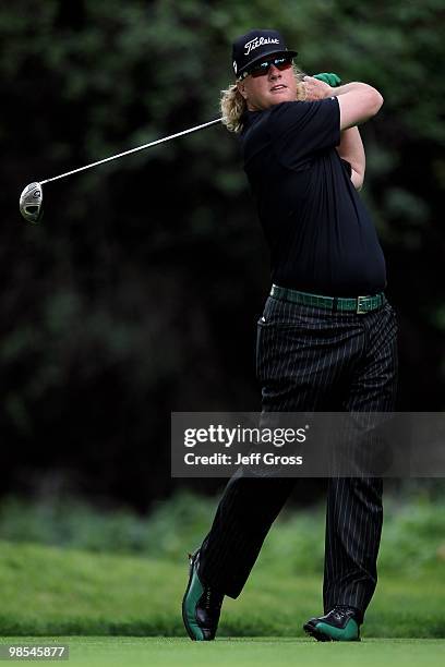 Charley Hoffman hits a tee shot during the first round of the Northern Trust Open at Riviera Country Club on February 4, 2010 in Pacific Palisades,...