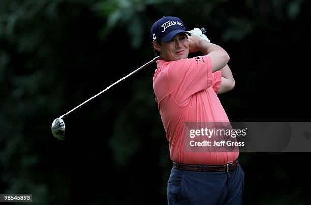 Johnson Wagner hits a tee shot on the 12th hole during the first round of the Northern Trust Open at Riviera Country Club on February 4, 2010 in...