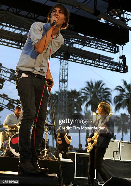 Thomas Mars of Phoenix performs as part of the Coachella Valley Music and Arts Festival at the Empire Polo Fields on April 18, 2010 in Indio,...