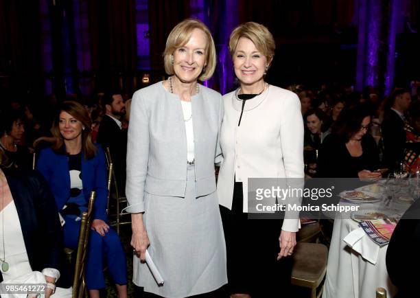 Judy Woodruff and Jane Pauley attend The Gracies, presented by the Alliance for Women in Media Foundation at Cipriani 42nd Street on June 27, 2018 in...