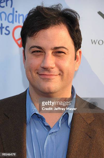 Personality Jimmy Kimmel arrives at the at Children Mending Hearts Third Annual Peace Please Gala the Music Box Theatre on April 16, 2010 in...