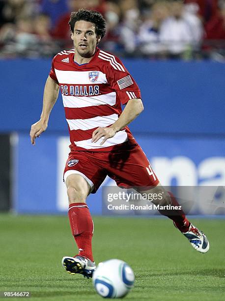 Midfielder Heath Pearce of FC Dallas at Pizza Hut Park on April 10, 2010 in Frisco, Texas.