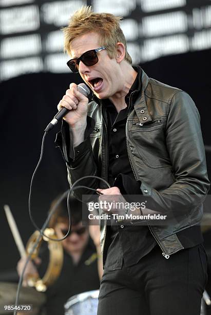 Britt Daniel of Spoon performs as part of the Coachella Valley Music and Arts Festival at the Empire Polo Fields on April 18, 2010 in Indio,...