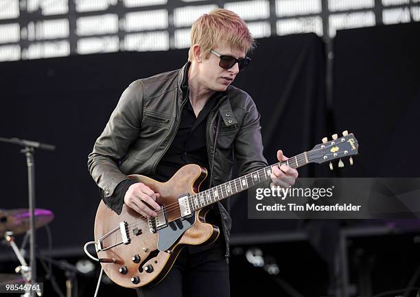 Britt Daniel of Spoon performs as part of the Coachella Valley Music and Arts Festival at the Empire Polo Fields on April 18, 2010 in Indio,...