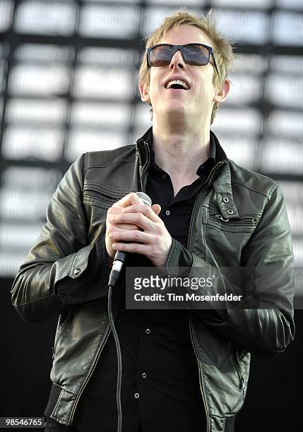 Britt Daniel of Spoon performs as part of the Coachella Valley Music and Arts Festival at the Empire Polo Fields on April 18, 2010 in Indio,...