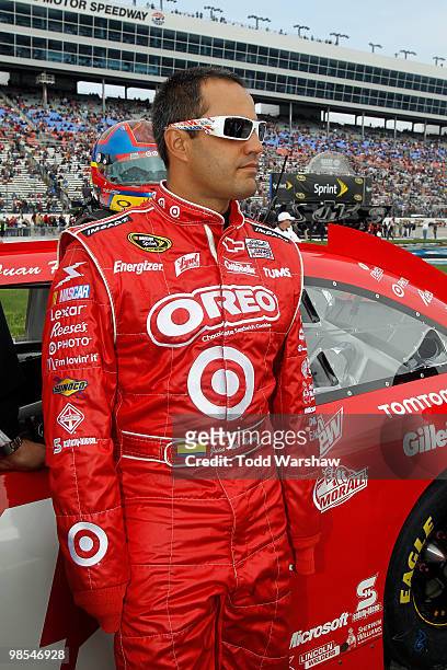 Juan Pablo Montoya, driver of the Target Chevrolet, looks on prior to the start of the NASCAR Sprint Cup Series Samsung Mobile 500 at Texas Motor...