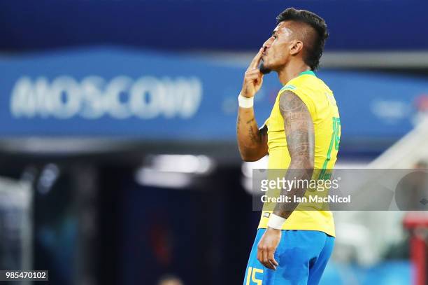 Paulinho of Brazil celebrates after he scores the opening goal during the 2018 FIFA World Cup Russia group E match between Serbia and Brazil at...