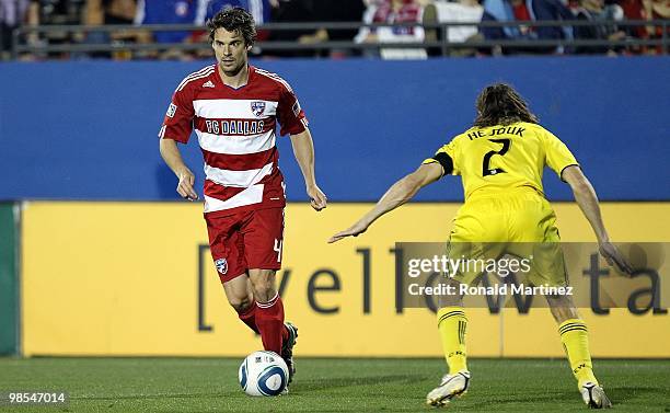 Midfielder Heath Pearce of FC Dallas at Pizza Hut Park on April 10, 2010 in Frisco, Texas.