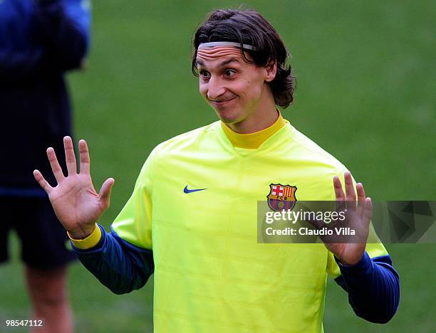 Zlatan Ibrahimovic of FC Barcelona during the Training Session at Giuseppe Meazza Stadium on April 19, 2010 in Milan, Italy.