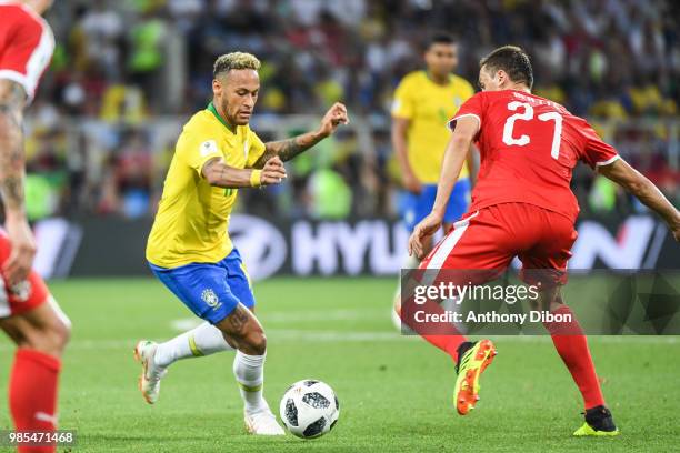 Neymar Jr of Brazil during the FIFA World Cup Group E match between Serbia and Brazil on June 27, 2018 in Moscow, Russia.