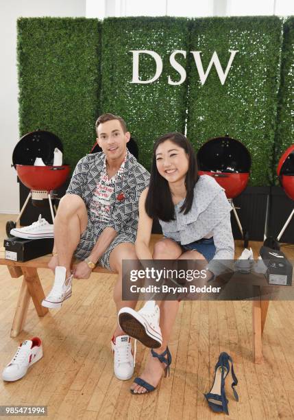 Adam Rippon and Mirai Nagasu attend DSW Block Party hosted by Olympians Adam Rippon and Mirai Nagasu on June 27, 2018 at Ramscale Studio in New York...