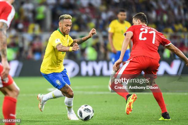 Neymar Jr of Brazil during the FIFA World Cup Group E match between Serbia and Brazil on June 27, 2018 in Moscow, Russia.