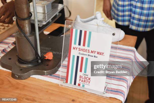 Custom shoe bar is seen during the DSW Block Party hosted by Olympians Adam Rippon and Mirai Nagasu on June 27, 2018 at Ramscale Studio in New York...