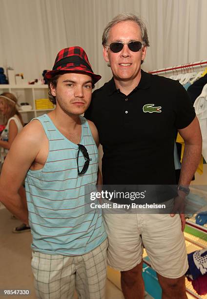 Actor Emile Hirsch and Resident CEO of Lacoste U.S.A. Steve Birkhold attends the LACOSTE Pool Party during the 2010 Coachella Valley Music & Arts...