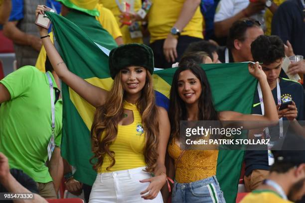 Brazil's fans cheer before the Russia 2018 World Cup Group E football match between Serbia and Brazil at the Spartak Stadium in Moscow on June 27,...