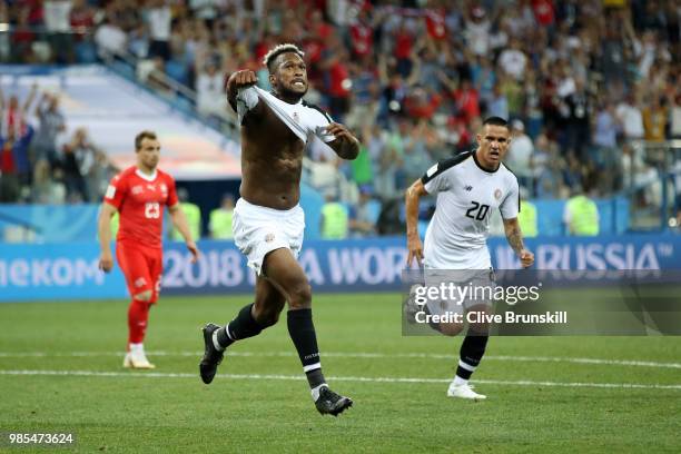 Kendall Waston of Costa Rica celebrates scoring his sides opening goal to make the score 1-1 during the 2018 FIFA World Cup Russia group E match...