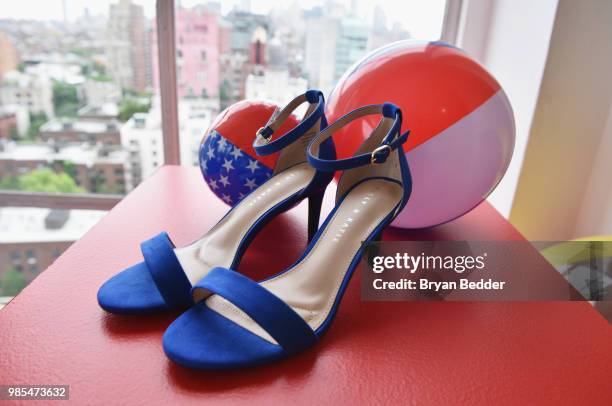 View of DSW shoes are seen on display during DSW Block Party hosted by Olympians Adam Rippon and Mirai Nagasu on June 27, 2018 at Ramscale Studio in...