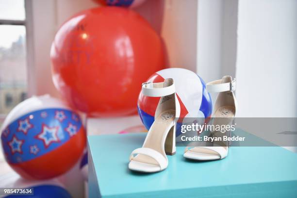 View of DSW shoes are seen on display during DSW Block Party hosted by Olympians Adam Rippon and Mirai Nagasu on June 27, 2018 at Ramscale Studio in...