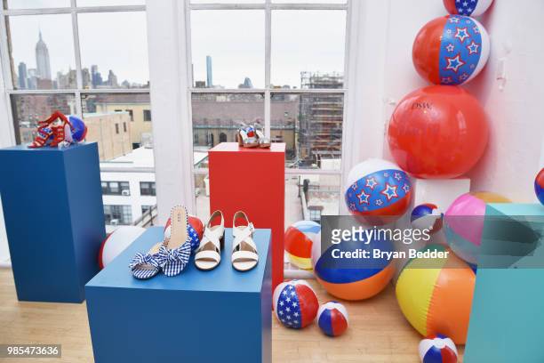 View of DSW shoes are seen on display during DSW Block Party hosted by Olympians Adam Rippon and Mirai Nagasu on June 27, 2018 at Ramscale Studio in...
