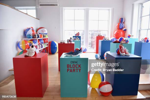 View of DSW shoes are seen on display during DSW Block Party hosted by Olympians Adam Rippon and Mirai Nagasu on June 27, 2018 at Ramscale Studio in...