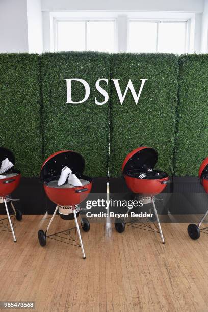 View of DSW shoes are seen on display during DSW Block Party hosted by Olympians Adam Rippon and Mirai Nagasu on June 27, 2018 at Ramscale Studio in...