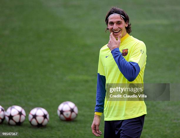 Zlatan Ibrahimovic of FC Barcelona during the Training Session at Giuseppe Meazza Stadium on April 19, 2010 in Milan, Italy.