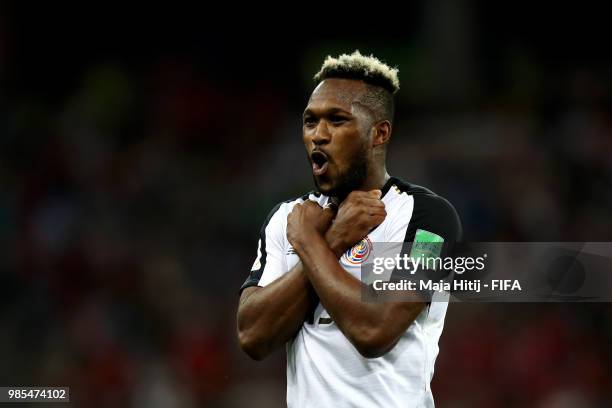 Kendall Waston of Costa Rica celebrates scoring his sides opening goal to make the score 1-1 during the 2018 FIFA World Cup Russia group E match...