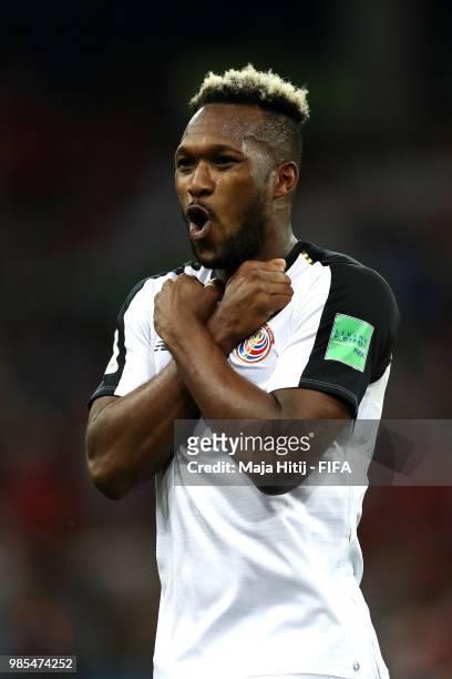 Kendall Waston of Costa Rica celebrates scoring his sides opening goal to make the score 1-1 during the 2018 FIFA World Cup Russia group E match...