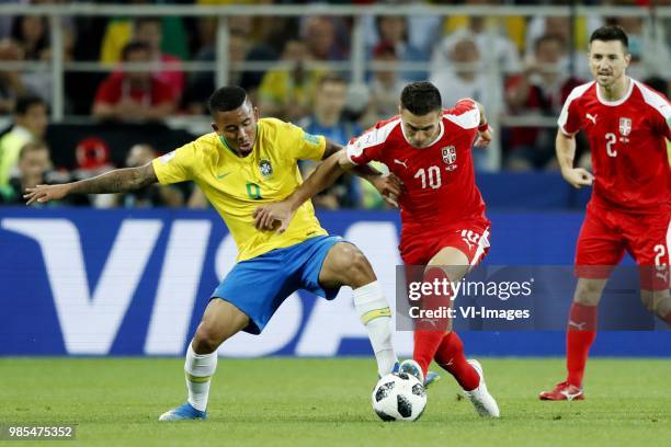 Gabriel Jesus of Brazil, Dusan Tadic of Serbia during the 2018 FIFA World Cup Russia group E match between Serbia and Brazil at the Otkrytiye Arena...