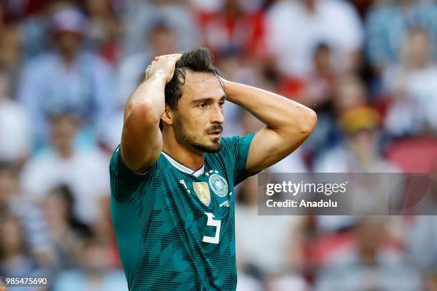 Mats Hummels of Germany reacts during the 2018 FIFA World Cup Russia Group F match between Korea Republic and Germany at the Kazan Arena in Kazan,...