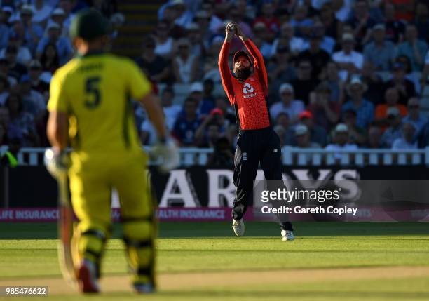 Moeen Ali of England catches out D'Arcy Short of Australia during the Vitality International T20 between England and Australia at Edgbaston on June...
