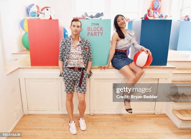 Adam Rippon and Mirai Nagasu attend DSW Block Party hosted by Olympians Adam Rippon and Mirai Nagasu on June 27, 2018 at Ramscale Studio in New York...