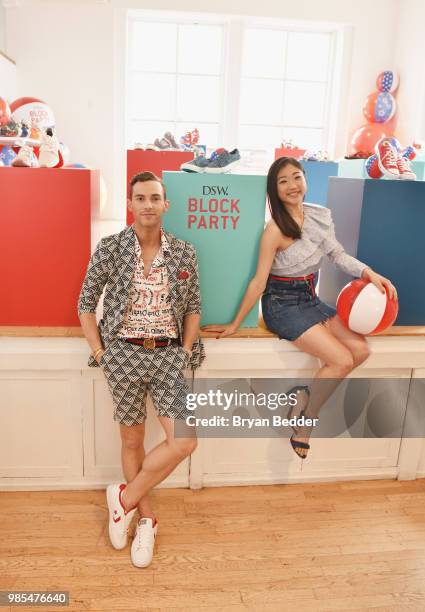 Adam Rippon and Mirai Nagasu attend DSW Block Party hosted by Olympians Adam Rippon and Mirai Nagasu on June 27, 2018 at Ramscale Studio in New York...