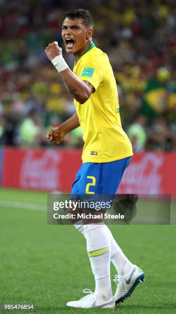 Thiago Silva of Brazil celebrates after scoring his sides second goal during the 2018 FIFA World Cup Russia group E match between Serbia and Brazil...