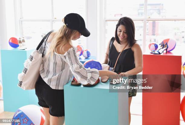 Ellery Lee and Naty Michele attends DSW Block Party hosted by Olympians Adam Rippon and Mirai Nagasu on June 27, 2018 at Ramscale Studio in New York...