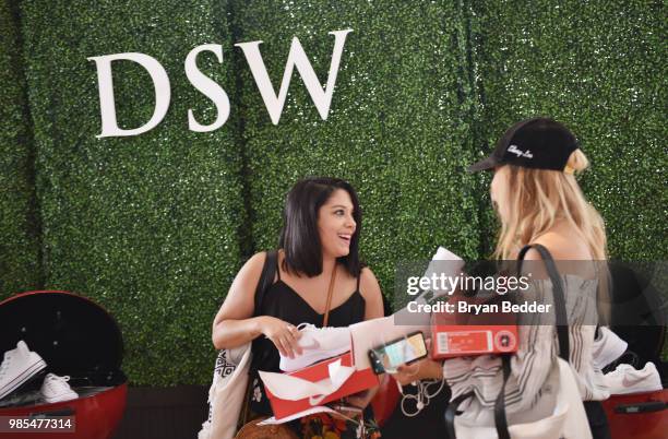 Naty Michele and Ellery Lee attend DSW Block Party hosted by Olympians Adam Rippon and Mirai Nagasu on June 27, 2018 at Ramscale Studio in New York...