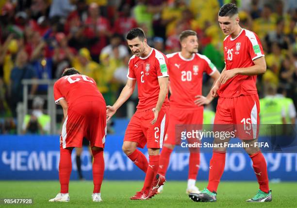 Antonio Rukavina of Serbia discusse with team mate Adem Ljajic following Brazil's second goal during the 2018 FIFA World Cup Russia group E match...