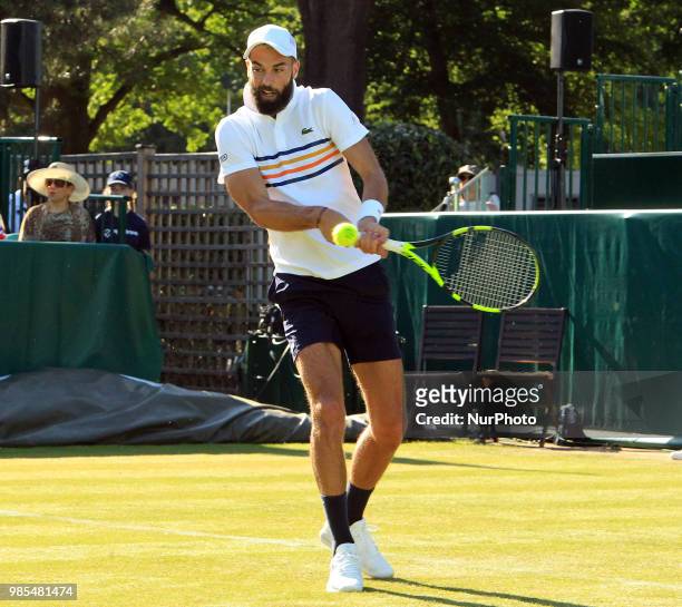 Benoit Paire during his match against Liam Broady day one of The Boodles Tennis Event at Stoke Park on June 26, 2018 in Stoke Poges, England