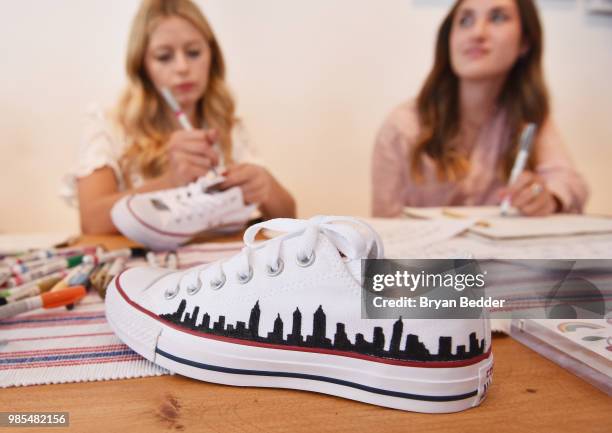 Jordana Schrager customizes DSW shoes at DSW Block Party hosted by Olympians Adam Rippon and Mirai Nagasu on June 27, 2018 at Ramscale Studio in New...
