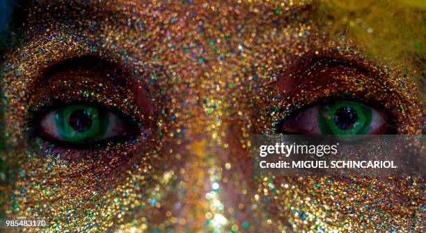 Supporters of Brazil gather to watch the broadcasting of the 2018 FIFA World Cup Group E Serbia v Brazil match at the public viewing event in Sao...