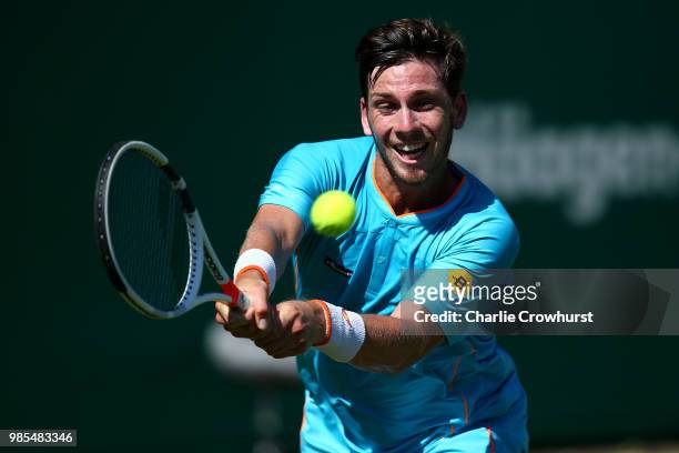 Cameron Norrie of Great Britain in action during his men's singles match against Jaye Clarke of Great Britain during Day Six of the Nature Valley...