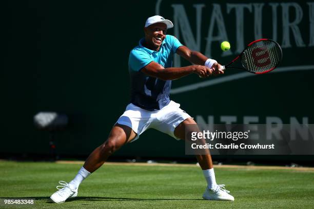Jaye Clarke of Great Britain in action during his men's singles match against Cameron Norrie of Great Britain during Day Six of the Nature Valley...