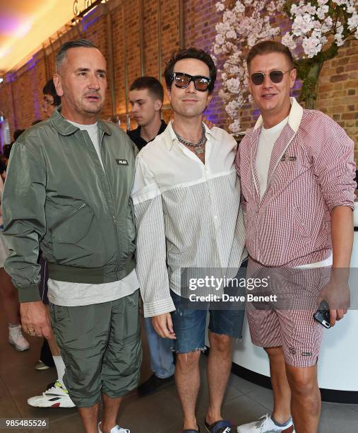 Fat Tony, Nick Grimshaw and David Graham attend the launch of the Palace x Adidas Wimbledon kit on June 27, 2018 in London, England.