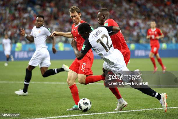 Joel Campbell of Costa Rica is bought down in the penalty area by Denis Zakaria of Switzerland to concede a penalty during the 2018 FIFA World Cup...
