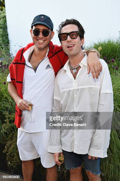 Lev Tanju and Nick Grimshaw attend the launch of the Palace x Adidas Wimbledon kit on June 27, 2018 in London, England.